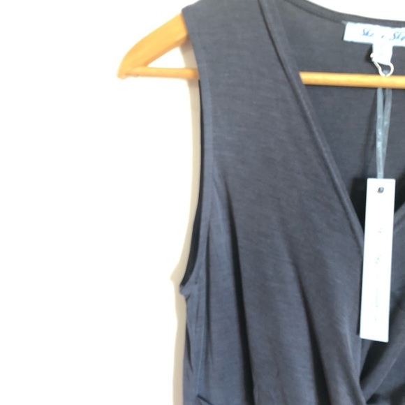 She + Sky Dress Grey Large Sleeveless Modal Blend Faux Wrap Draped Bodic… - Picture 4 of 6